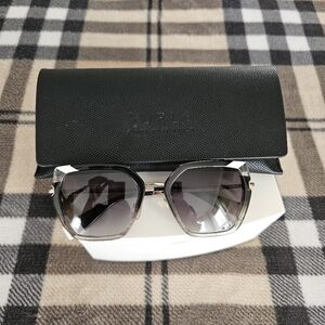 Furla Black Frame Sunglasses with Gradient Gray Lenses